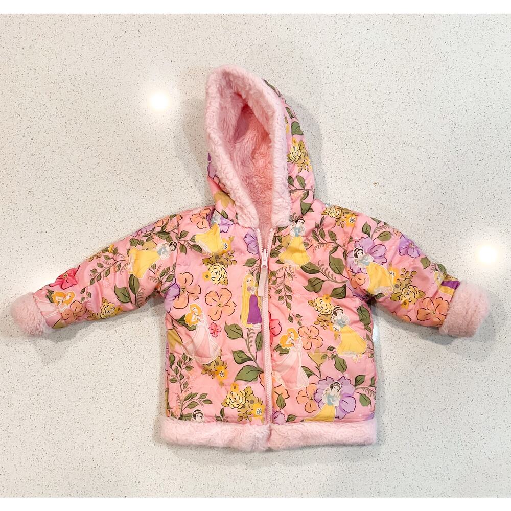 Disney Princess Reversible Toddler Jacket 3T Pink Floral Plush